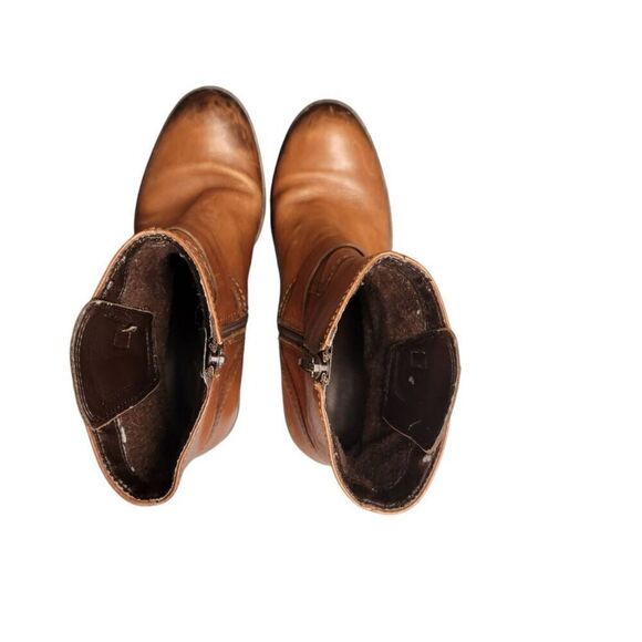 Clark Tan Brown Distressed Leather Mascarpone Cafe Ankle Boots Cowgirl Shoes - Picture 7 of 14